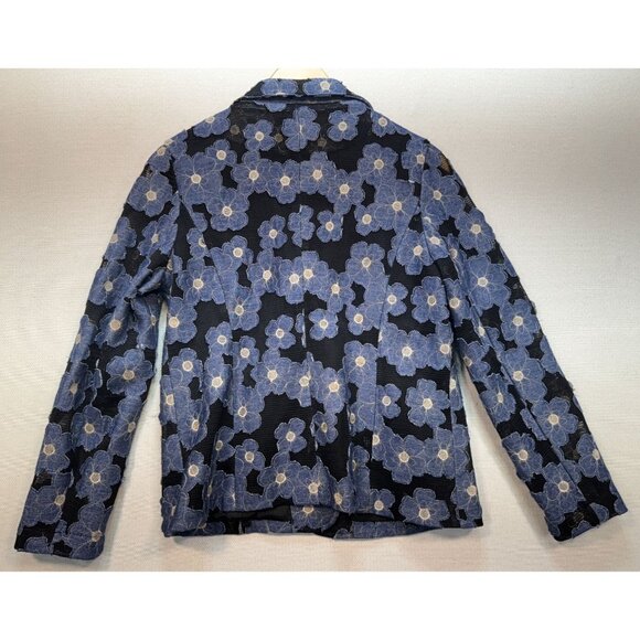 N by Nancy Women's 2 Button Casual Blazer Size M Navy Blue Floral Long Sleeve - Picture 2 of 15